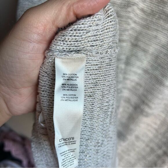 Chicos Beige Ivory Metallic Chunky Pullover Sweater 2 - Picture 5 of 6